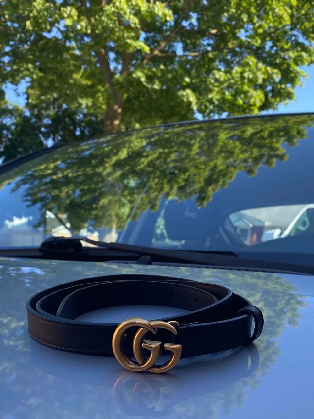 Gucci Black Leather Belt with Gold Double G Buckle